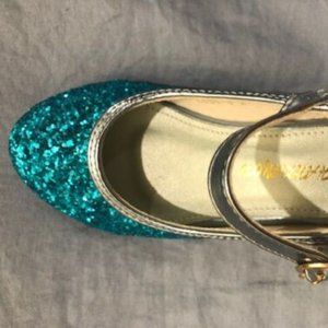 Girls Closed Toe Glitter Low Heel Mary Jane Teal Shoes - Size 10 Kids